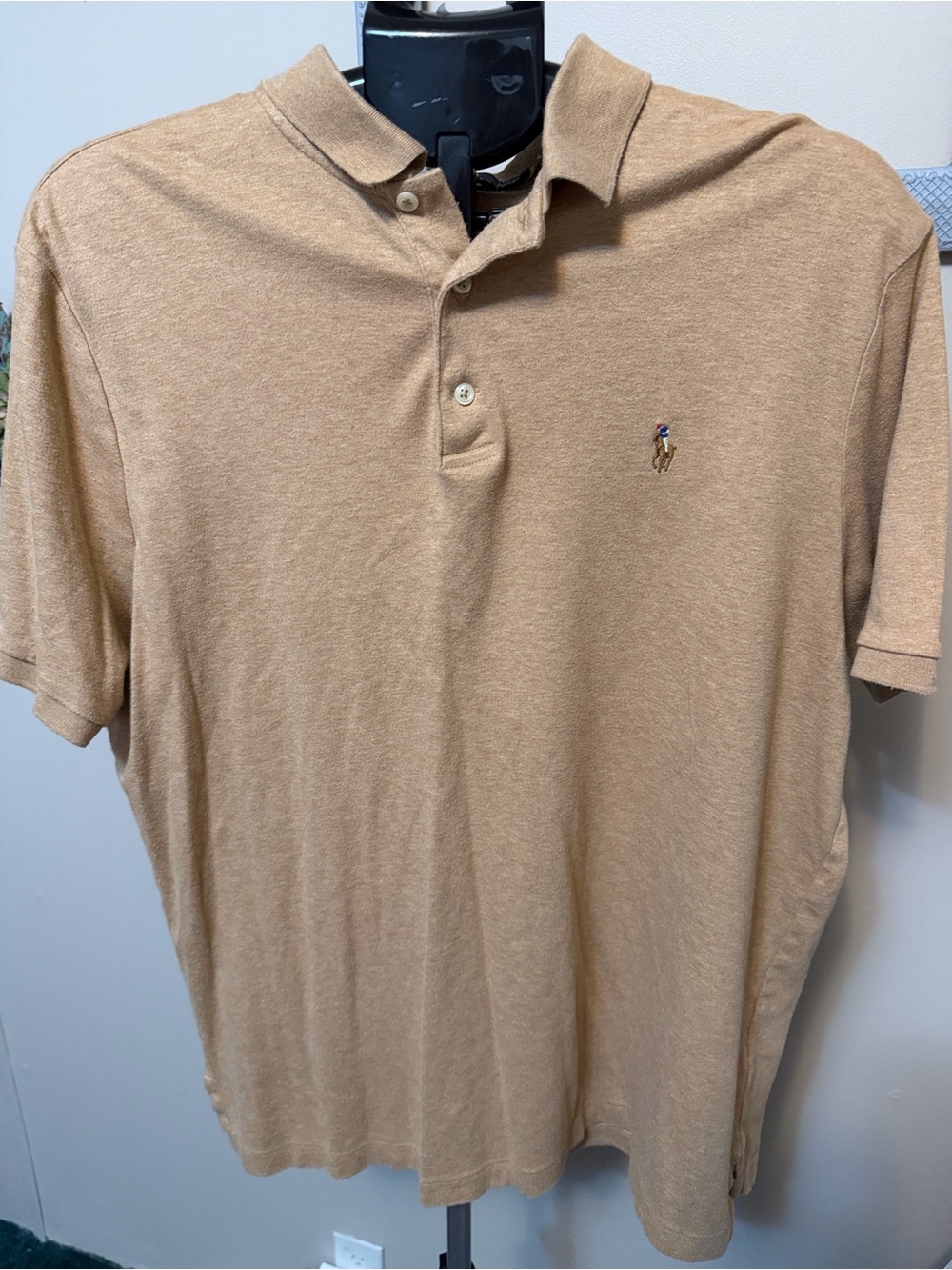 Polo Ralph Lauren Classic Fit Jersey Cotton Polo Shirt L - Heathered Tan